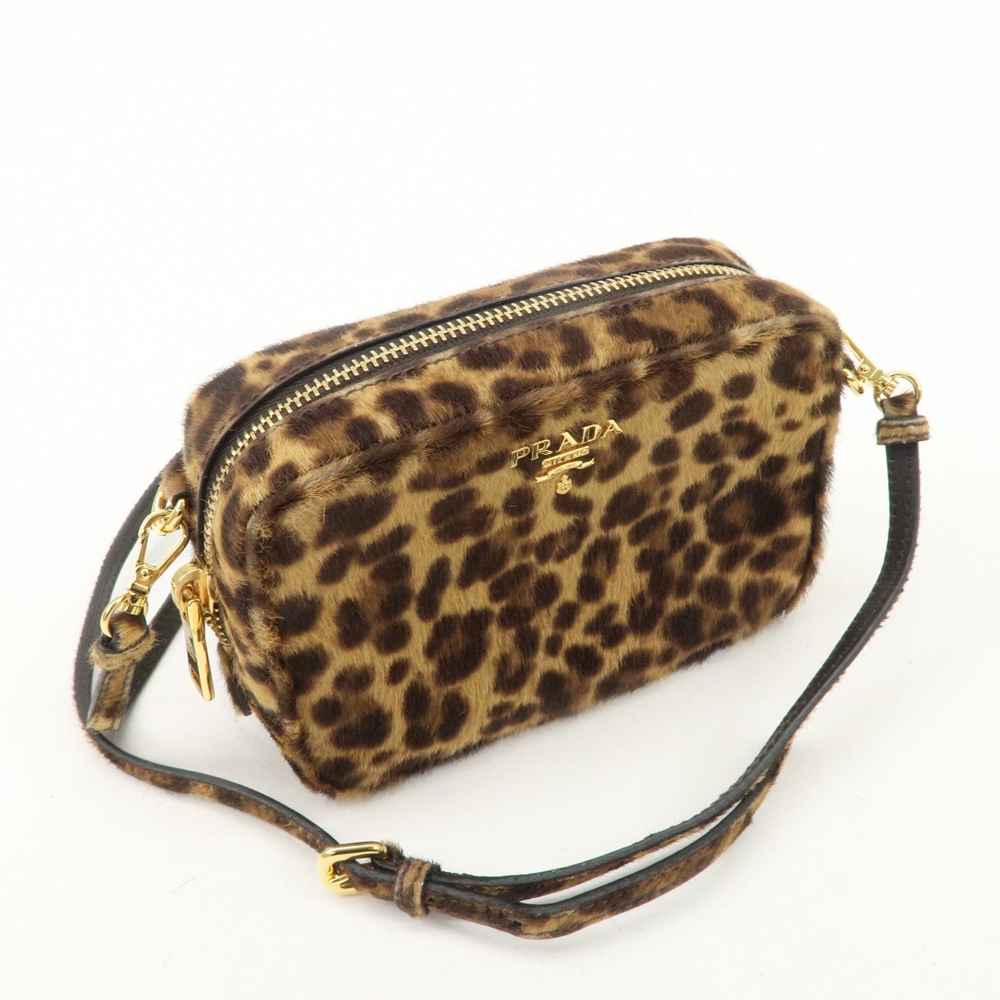 PRADA Logo Unborn Calf Shoulder Bag Pouch Brown 1NF674  d