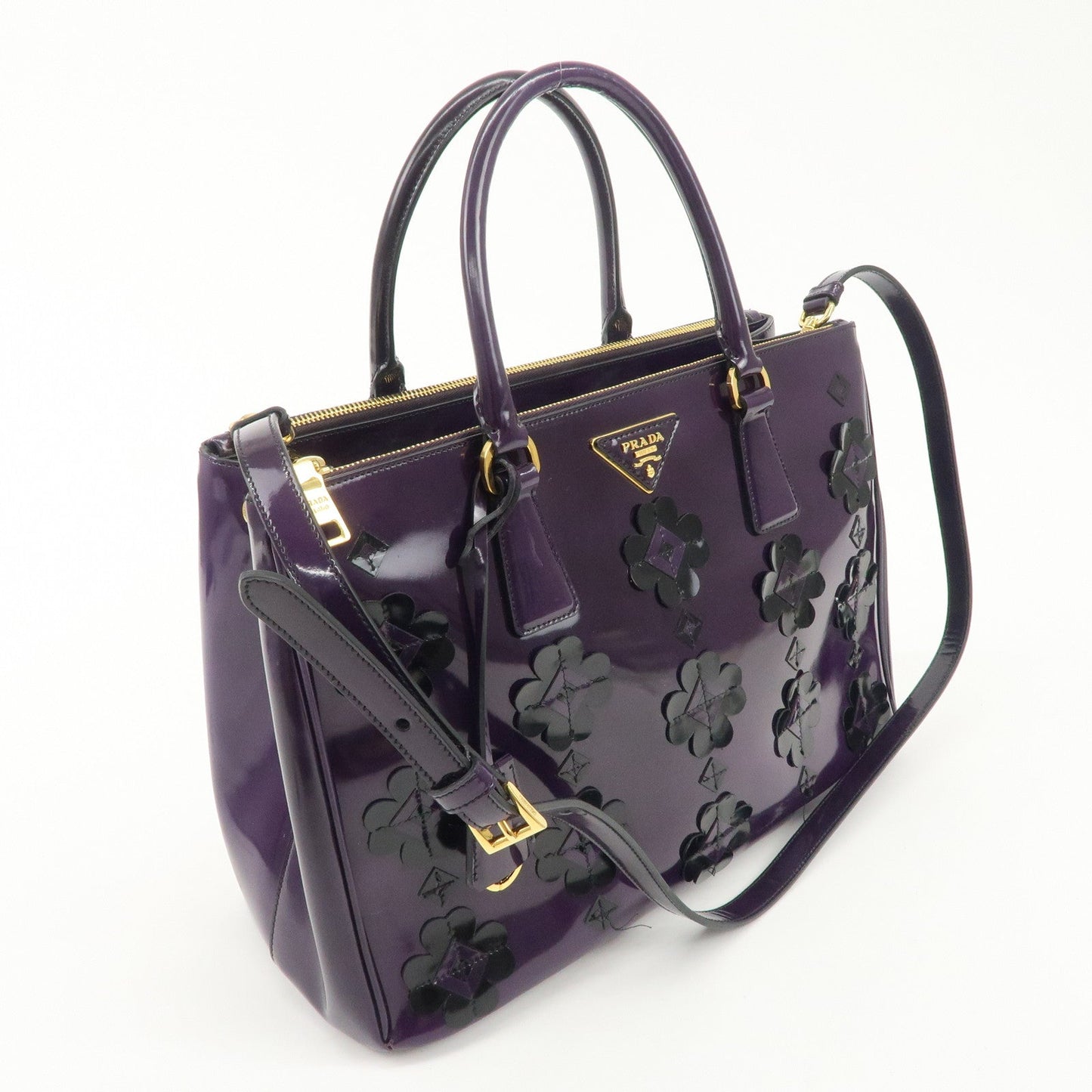 PRADA Patent Leather 2Way Shoulder Bag Flower Motif B2274F  d