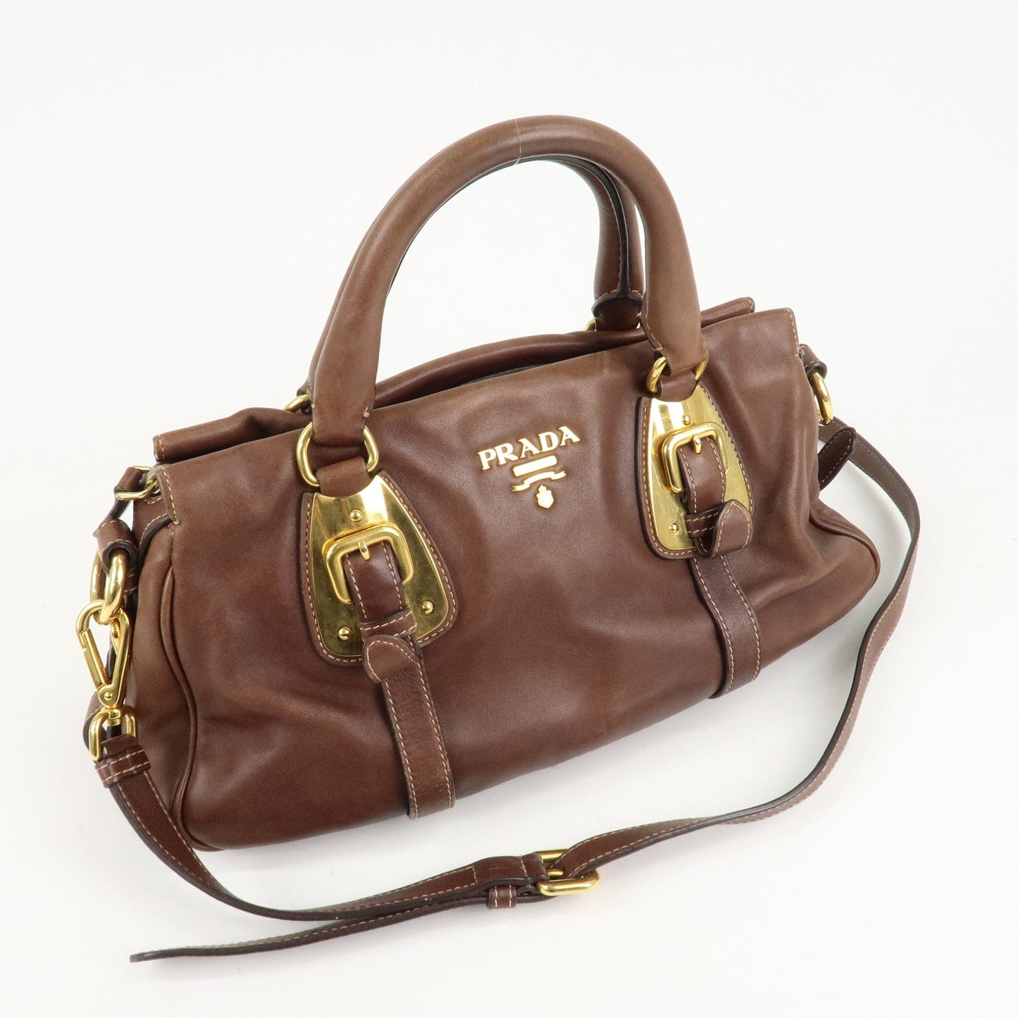 PRADA Leather 2Way Bag Shoulder Bag Hand Bag Brown BN1904  d