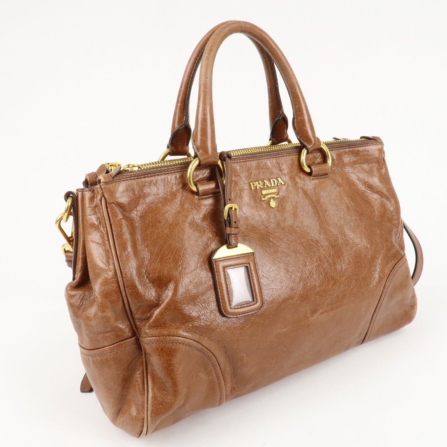 PRADA Leather 2Way Bag Shoulder Bag Hand Bag Brown  d