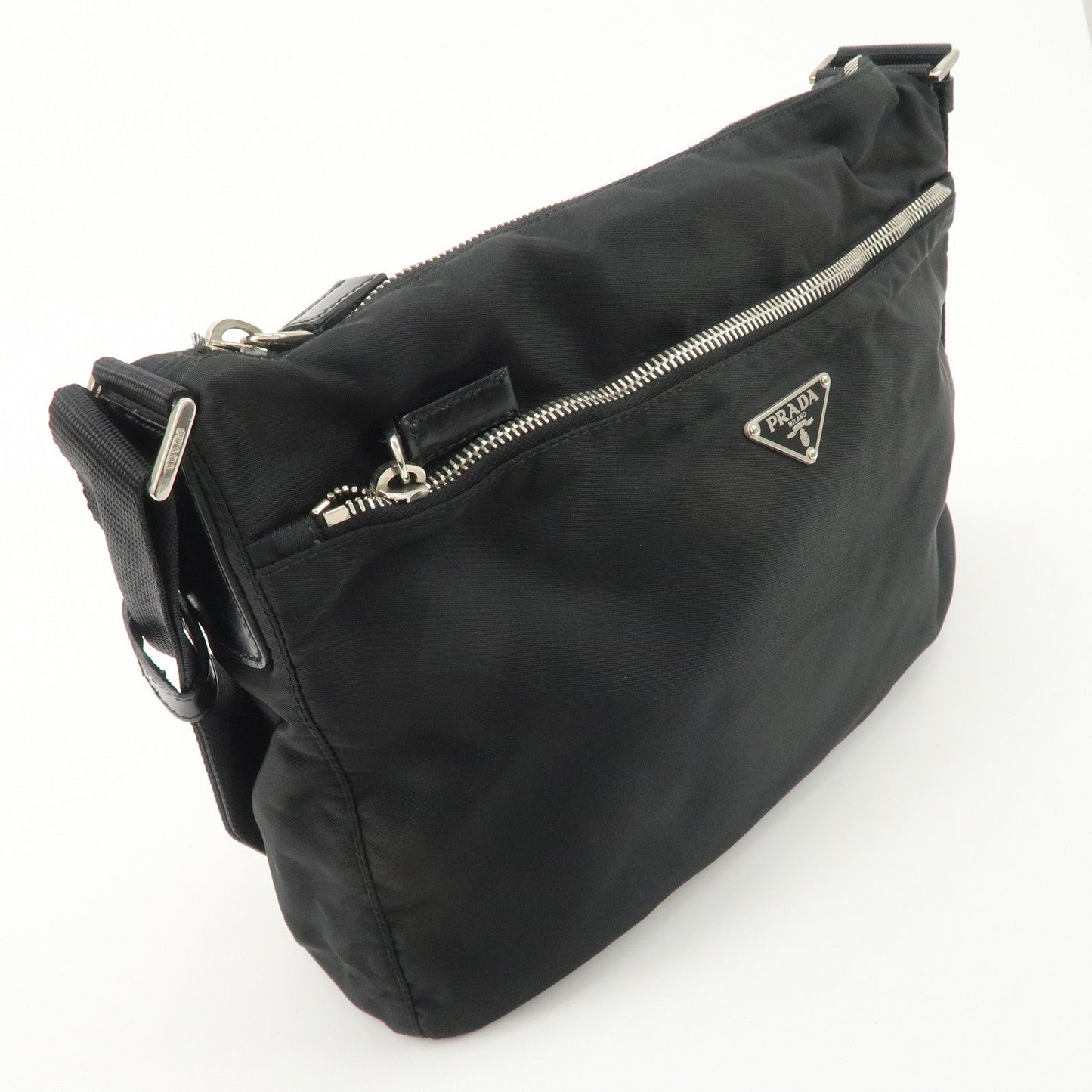 PRADA Logo Nylon Leather Shoulder Bag NERO Black BT0421  d