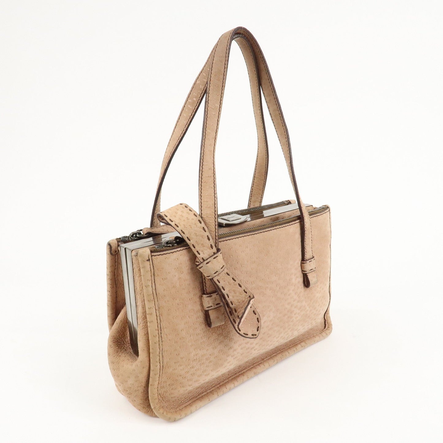 PRADA Logo Suede Clasp Tote Bag Hand Bag Beige BR1935 F/S  d