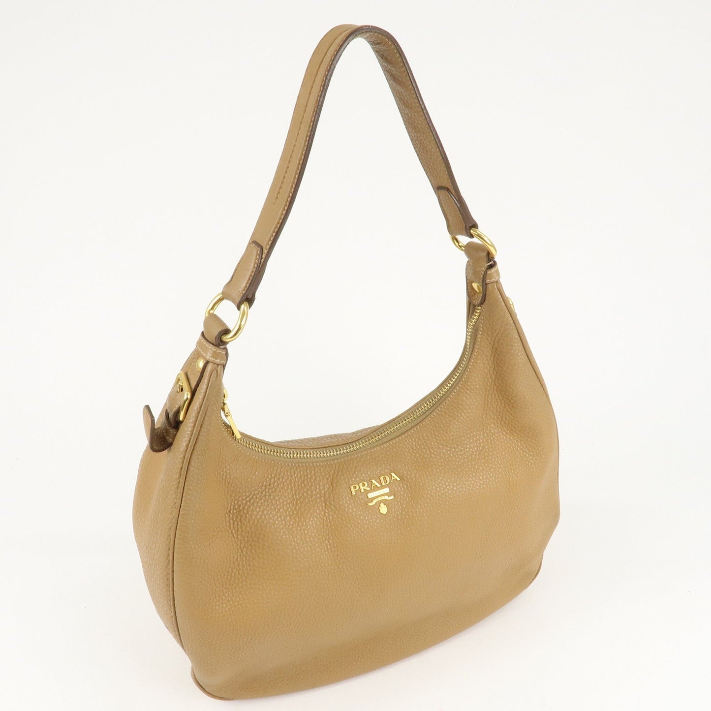 PRADA Leather Shoulder Bag Hand Bag Beige  d