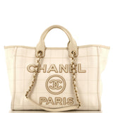 CHANEL Deauville NM Tote Square Stitched Canvas Medium