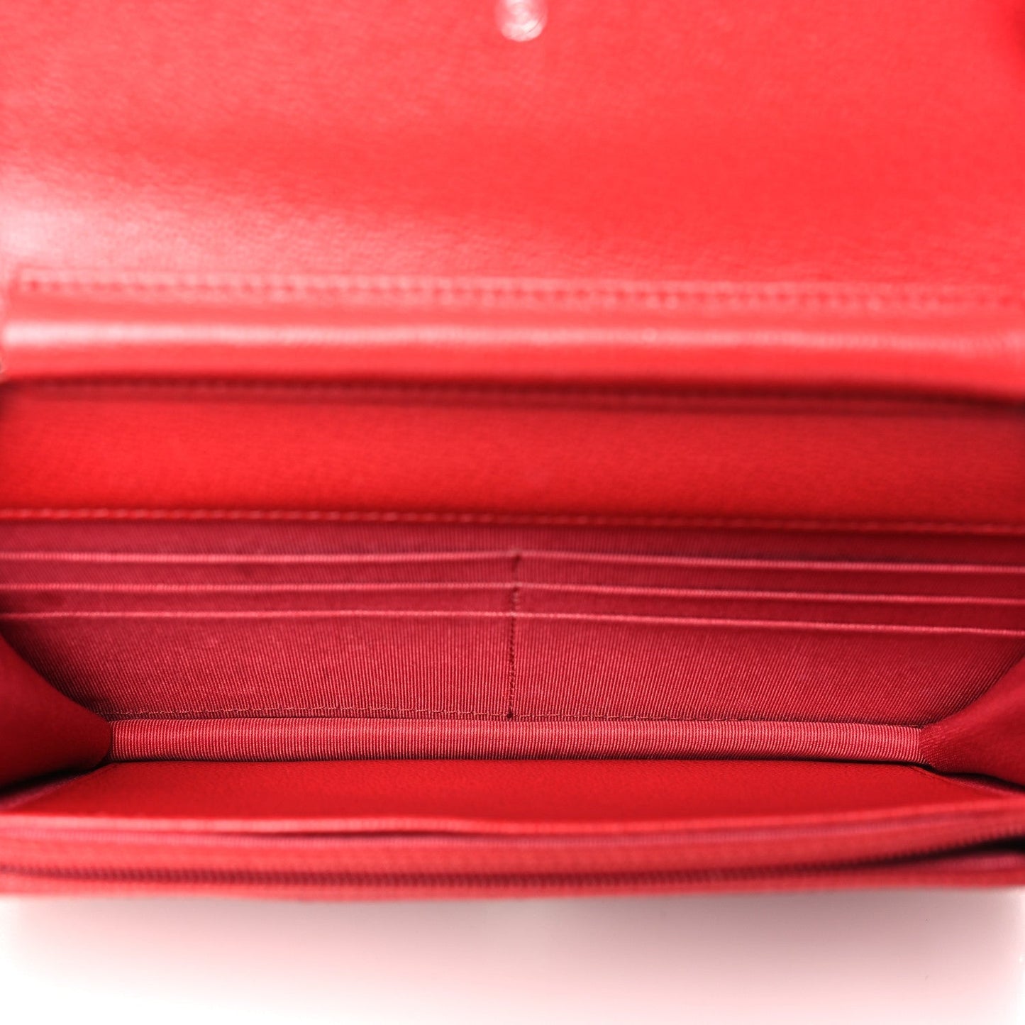 Amelia Grained Calfskin Quilted CC Box Wallet On Chain WOC Red