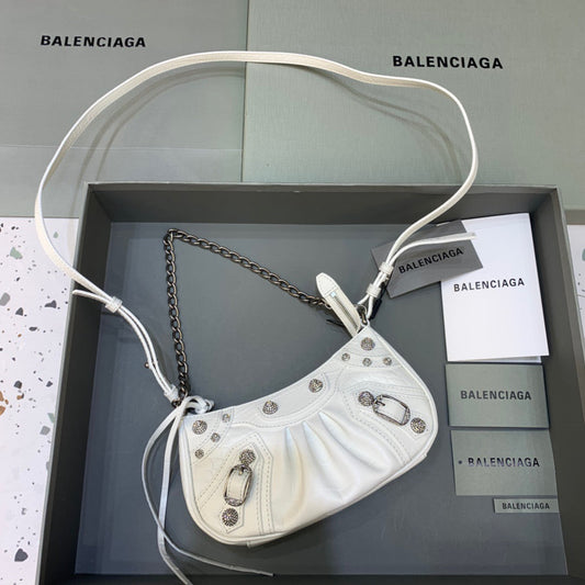 BLN-Ciaga Le Cagole Mini Bag With Chain In White, For Women,  Bags 8.2in/21Amelia69581423EBY9016