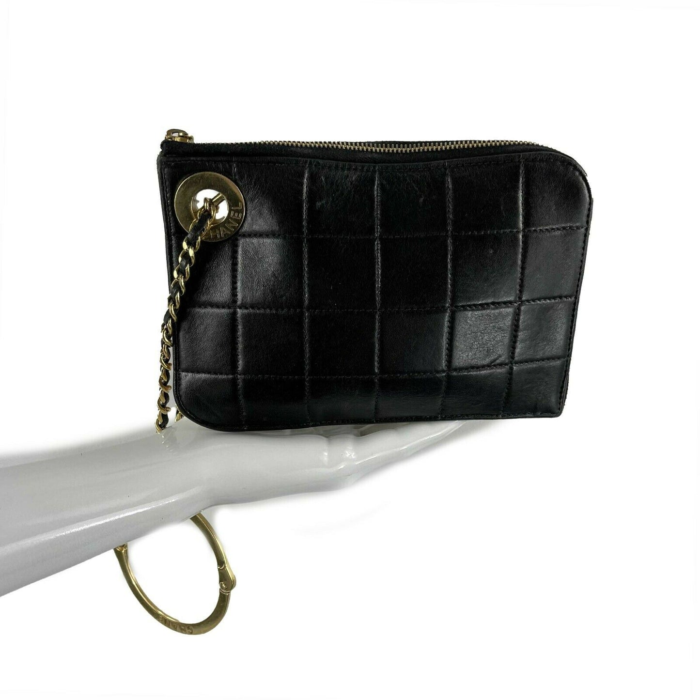 CHANEL -   Mini Handcuff Wristlet Clutch - Black / Beige / Gold Ring