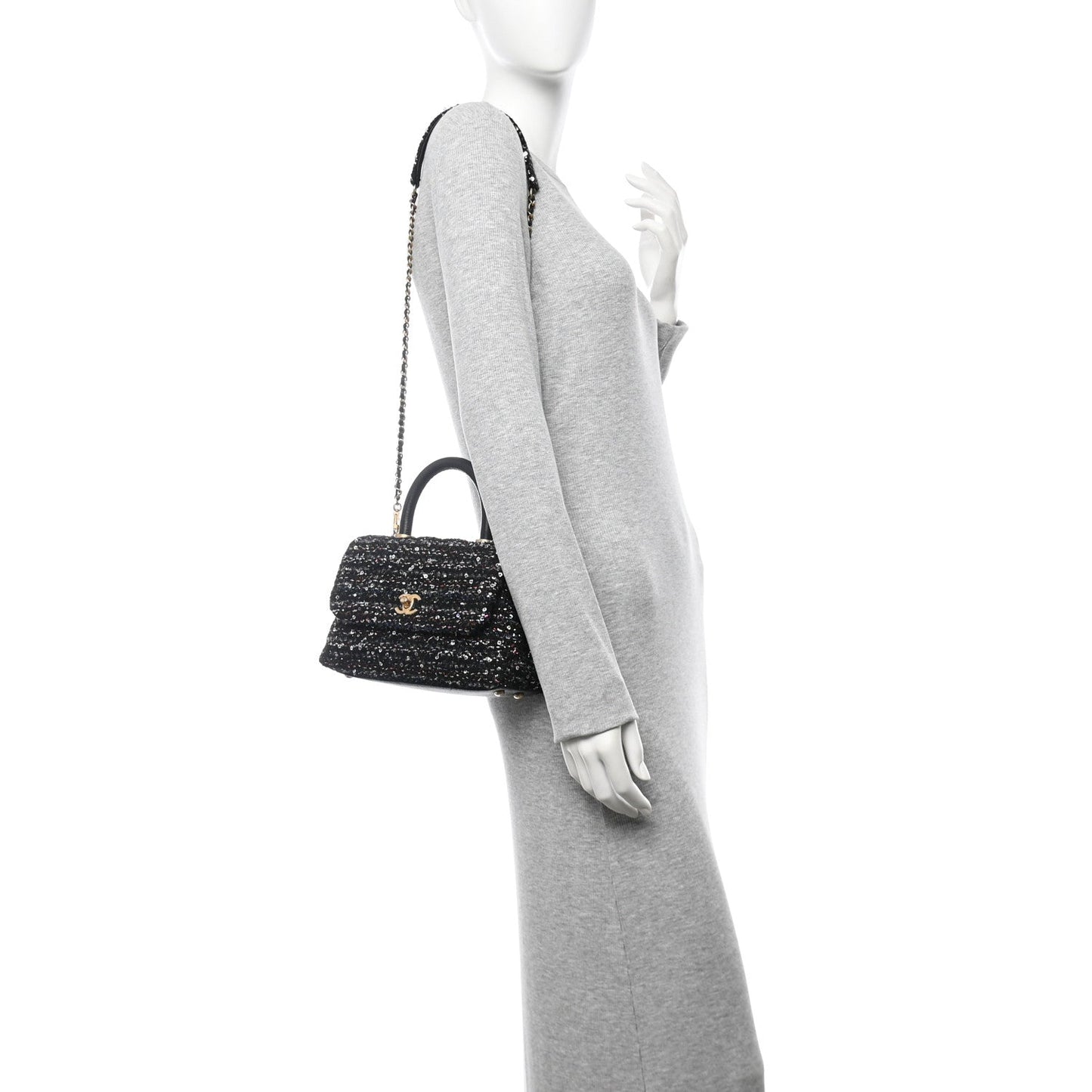 Amelia Tweed Sequin Mini Coco Handle Flap Black