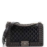 CHANEL Chained Boy Flap Bag Quilted Glazed Calfskin Old Medium