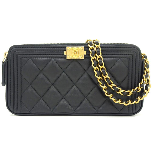 Chanel Chain Wallet Lambskin Black Diagonal Shoulder