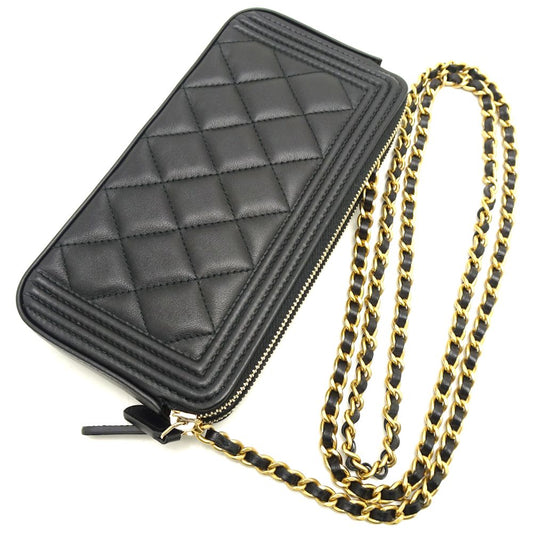 Chanel Chain Wallet Lambskin Black Diagonal Shoulder