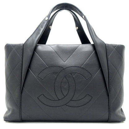 Chanel Tote Bag Chevron Leather Black