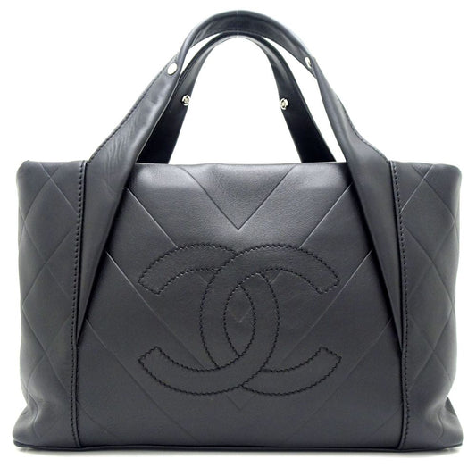 Chanel Tote Bag Chevron Leather Black