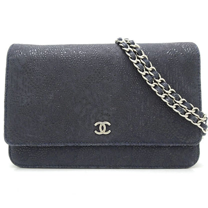 Chanel Chain Wallet Goatskin Navy Diagonal Shoulder