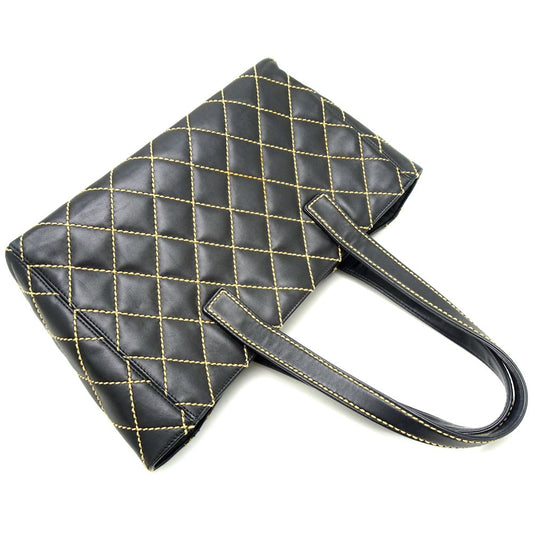 Chanel Tote Bag Wild Stitch Calf Black x Gold Metal Fittings
