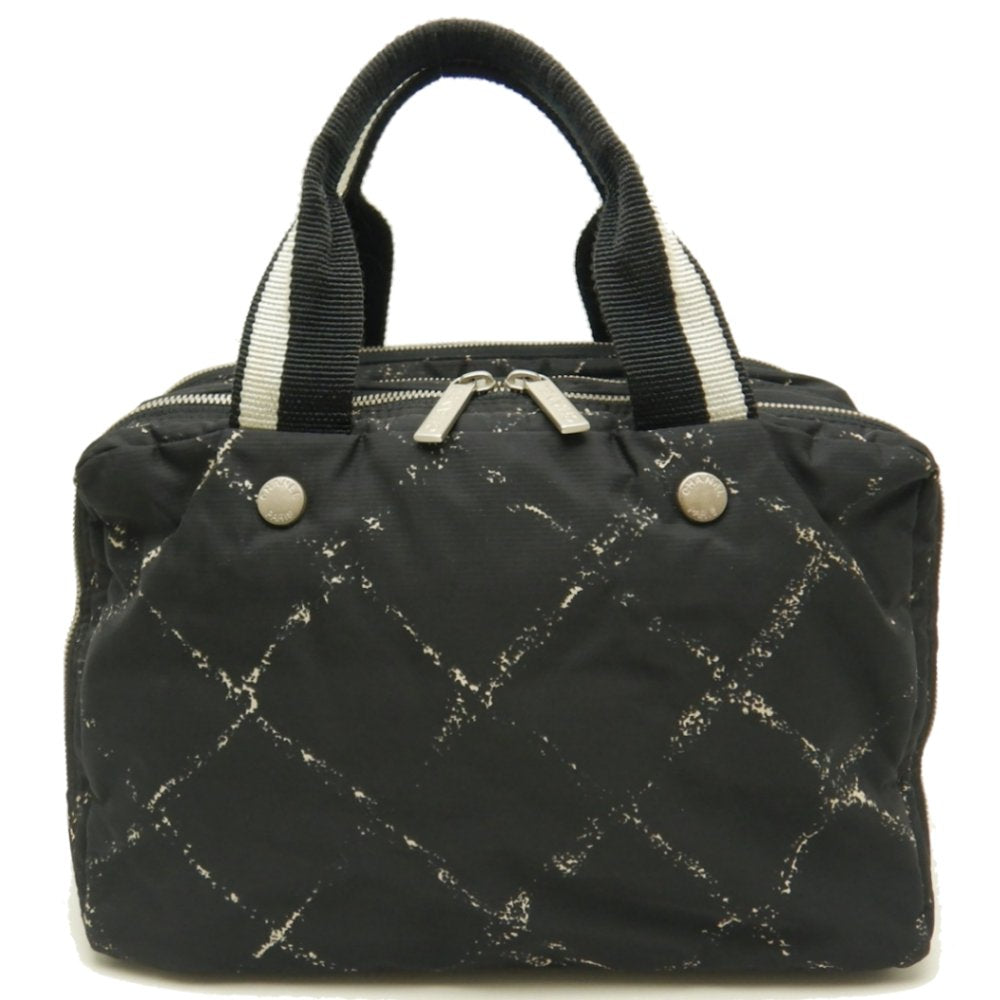 Chanel Travel Line Boston Bag Handbag Nylon Black