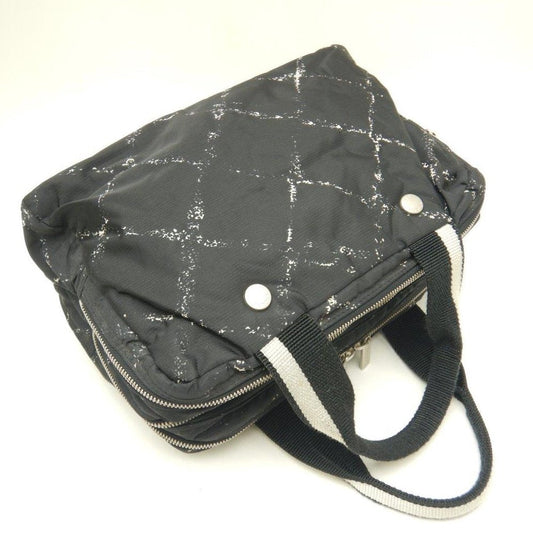 Chanel Travel Line Boston Bag Handbag Nylon Black