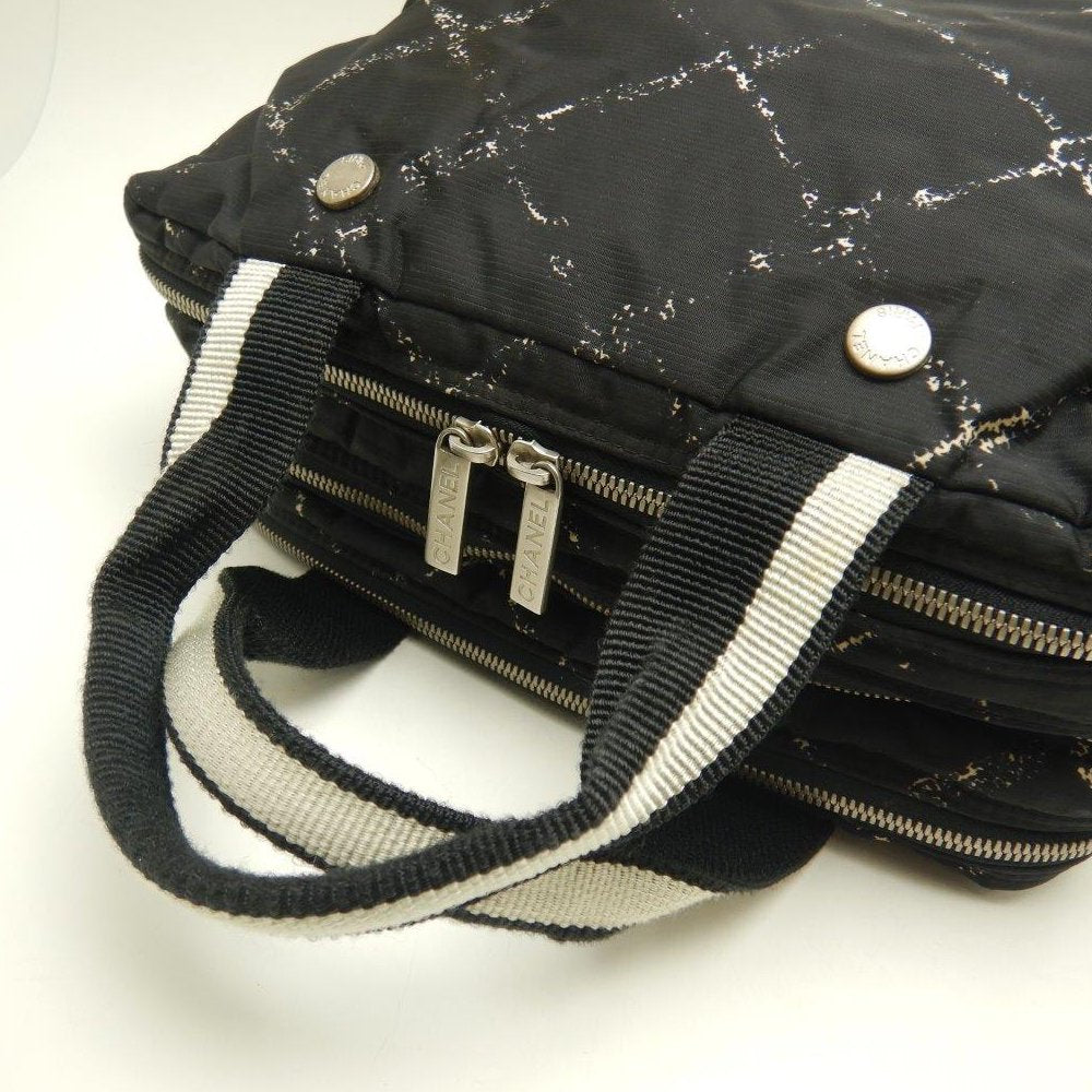 Chanel Travel Line Boston Bag Handbag Nylon Black