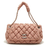 Chanel Bubble Quilt Chain Tote Bag Nylon Canvas Stripe Red