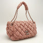 Chanel Bubble Quilt Chain Tote Bag Nylon Canvas Stripe Red