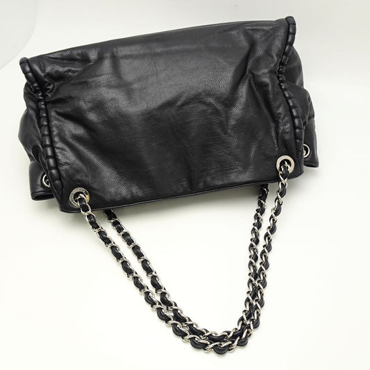 Chanel Chain Tote Bag Lambskin Black x Silver Metal