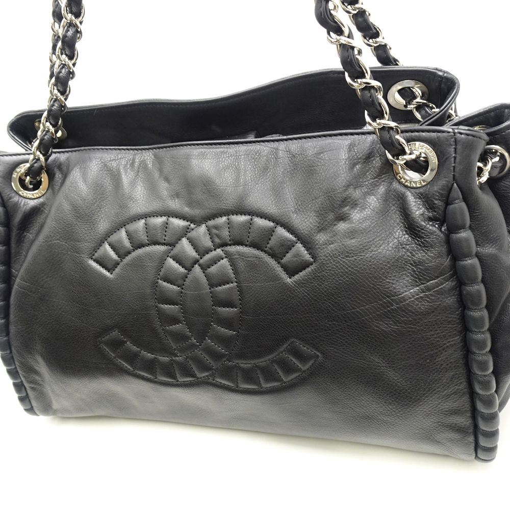 Chanel Chain Tote Bag Lambskin Black x Silver Metal