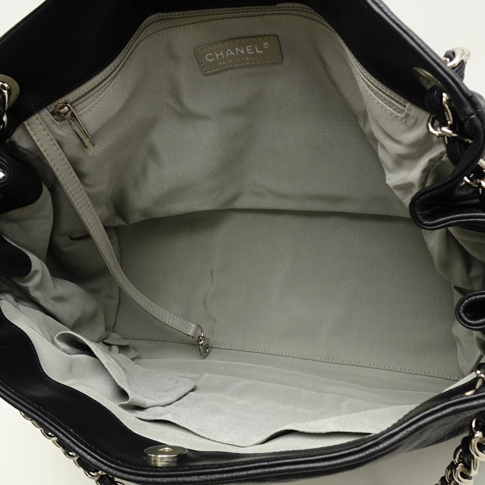 Chanel Chain Tote Bag Lambskin Black x Silver Metal