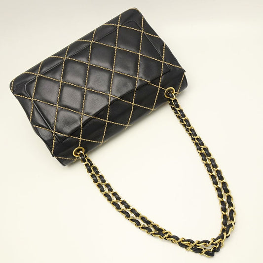Chanel Chain Shoulder Bag Wild Stitch Leather Black