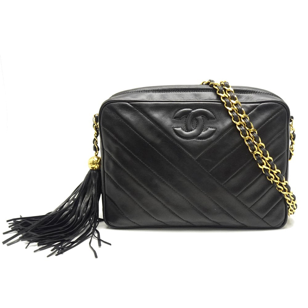 Chanel Chain Shoulder Bag Crossbody Lambskin Black
