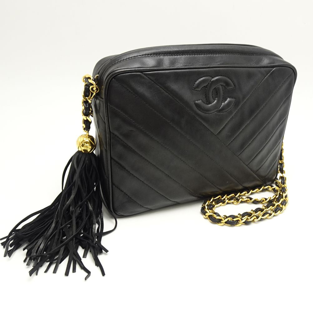 Chanel Chain Shoulder Bag Crossbody Lambskin Black