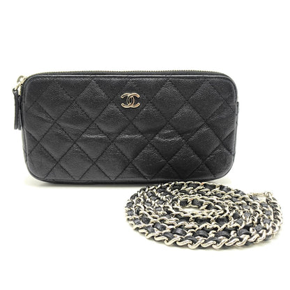 Chanel Matelasse Chain Wallet Diagonal Soft Caviar Skin Black