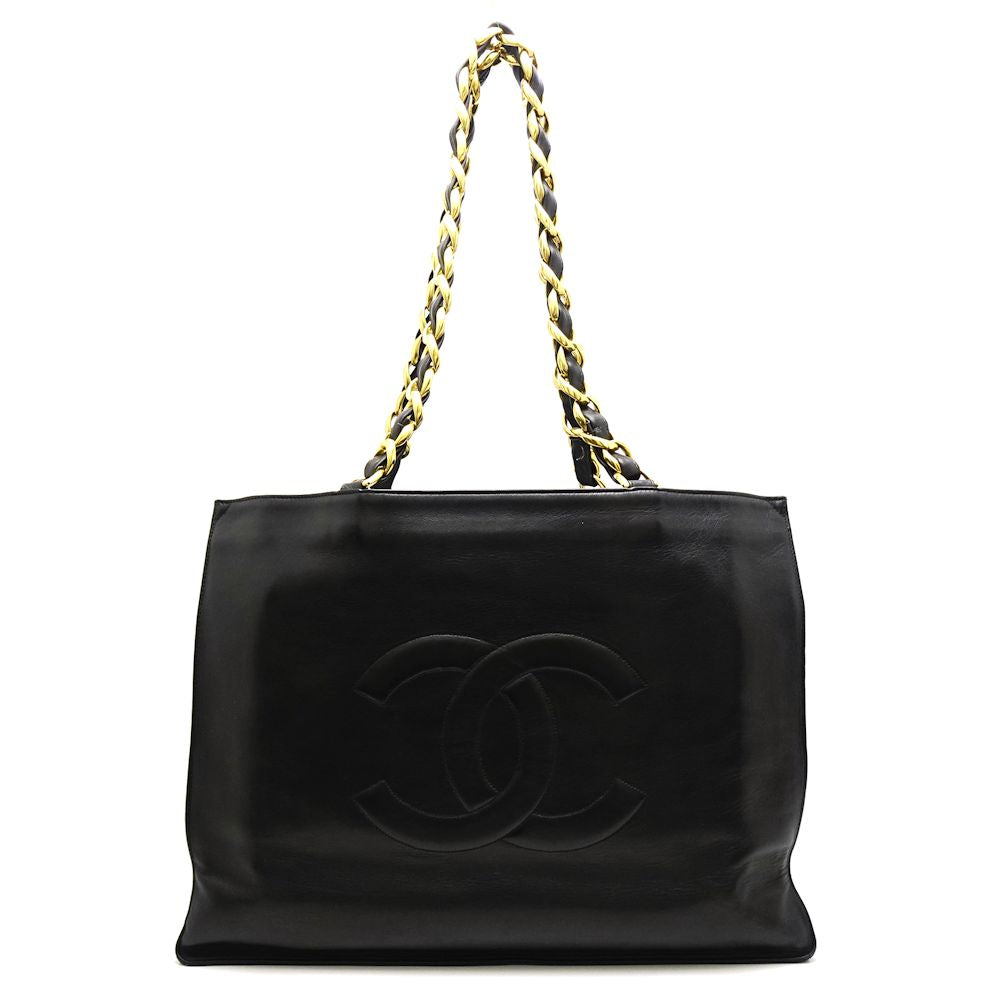 Chanel Chain Tote Bag Leather Black x Gold Hardware