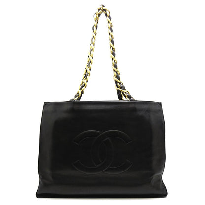 Chanel Chain Tote Bag Leather Black x Gold Hardware