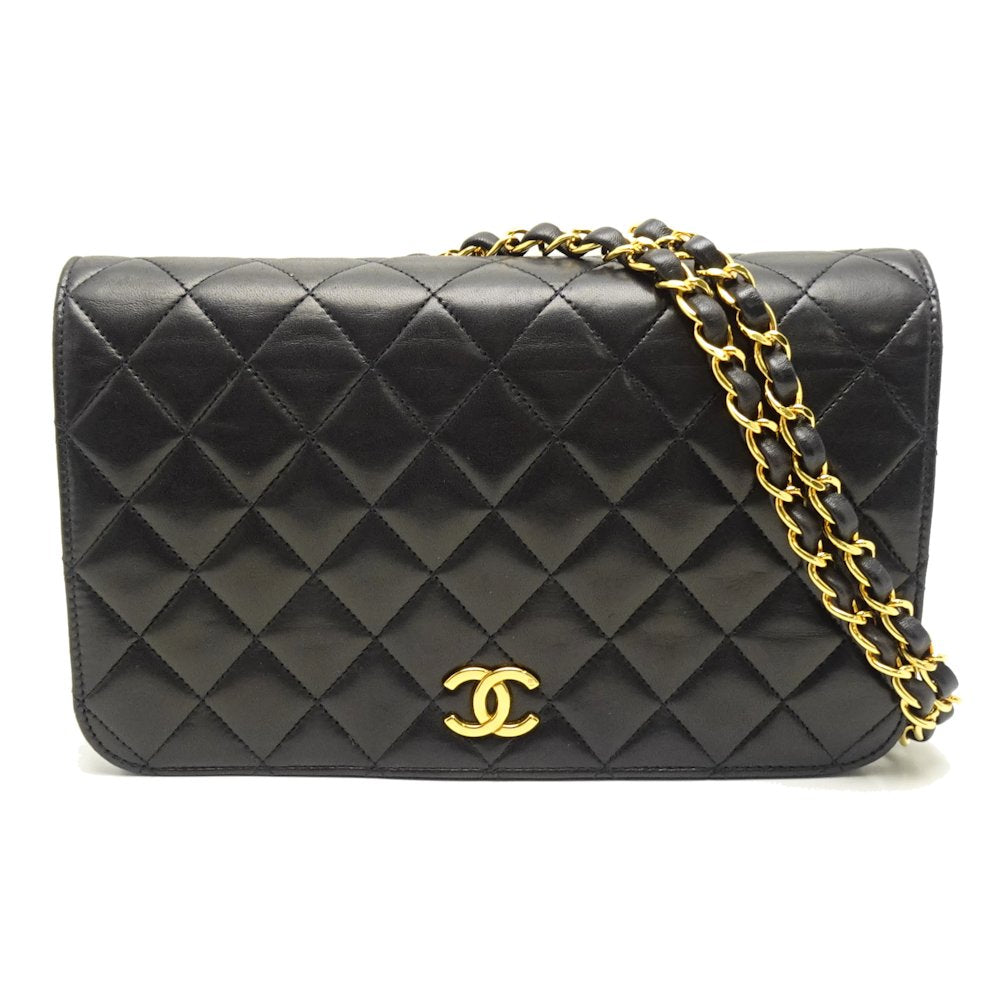 Chanel Chain Shoulder Bag Matelasse Full Flap Lambskin Black