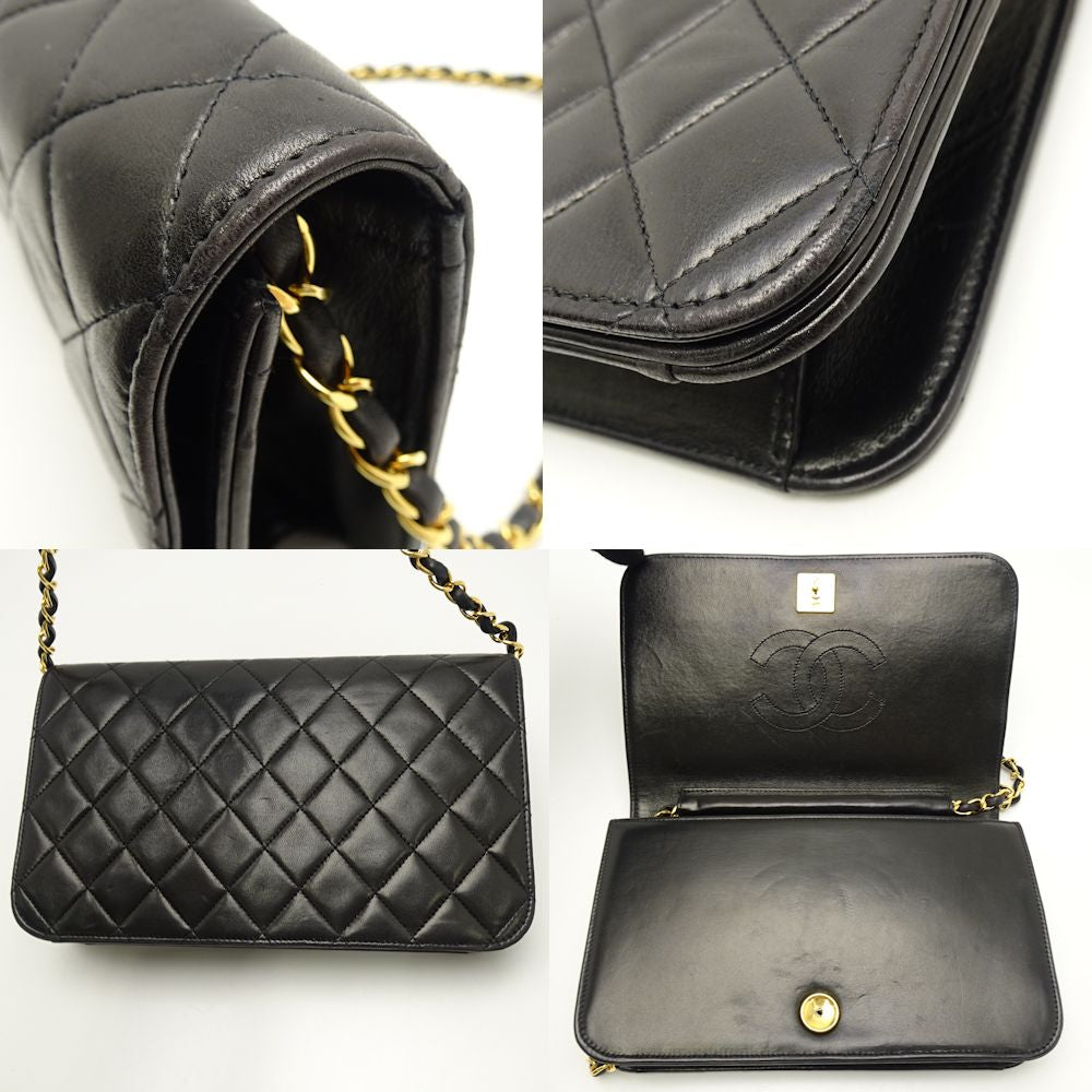 Chanel Chain Shoulder Bag Matelasse Full Flap Lambskin Black