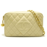 Chanel Chain Shoulder Bag Diagonal Matelasse Caviar Skin Ivory