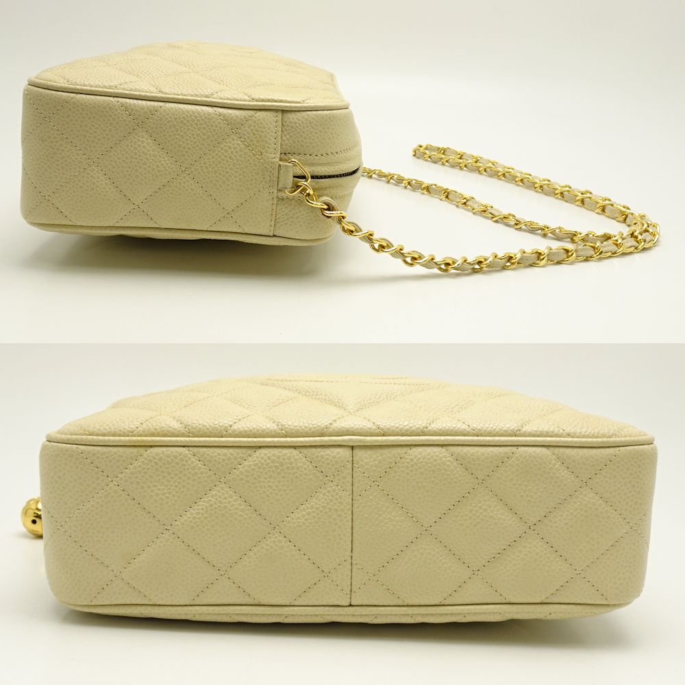 Chanel Chain Shoulder Bag Diagonal Matelasse Caviar Skin Ivory