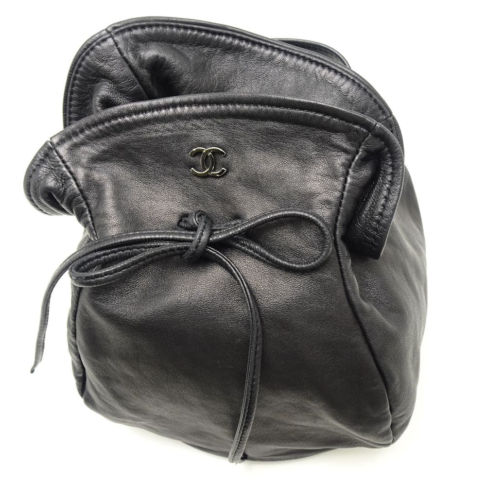 Chanel Drawstring Bag Handbag Lambskin Black