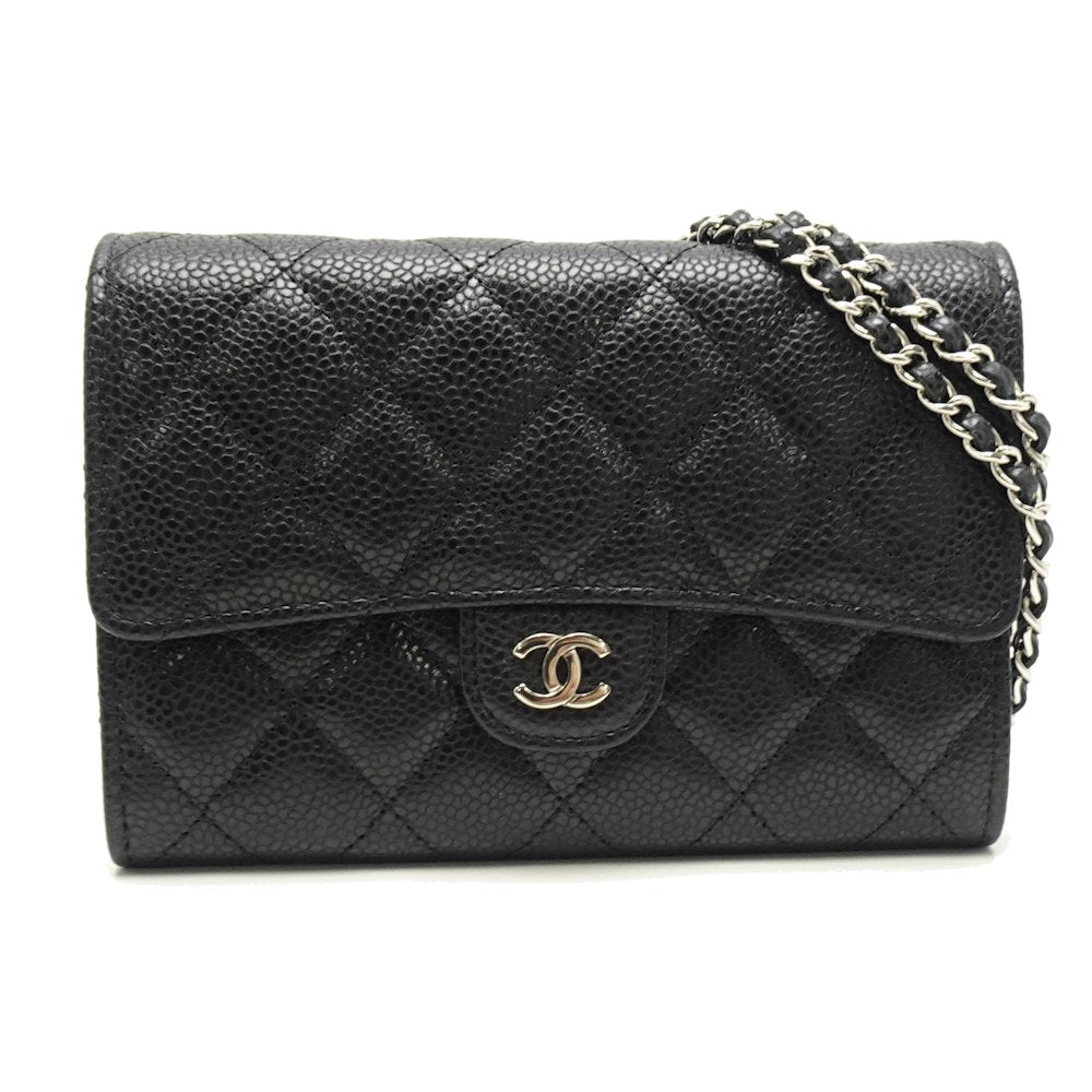 Chanel Mini Chain Wallet Matelasse Caviar Skin Black Wallet