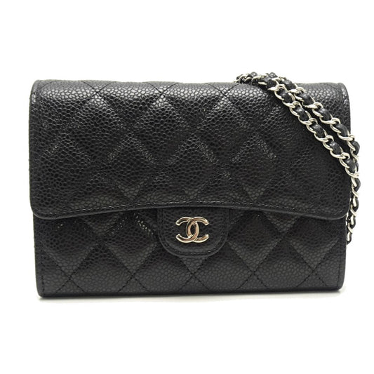 Chanel Mini Chain Wallet Matelasse Caviar Skin Black Wallet