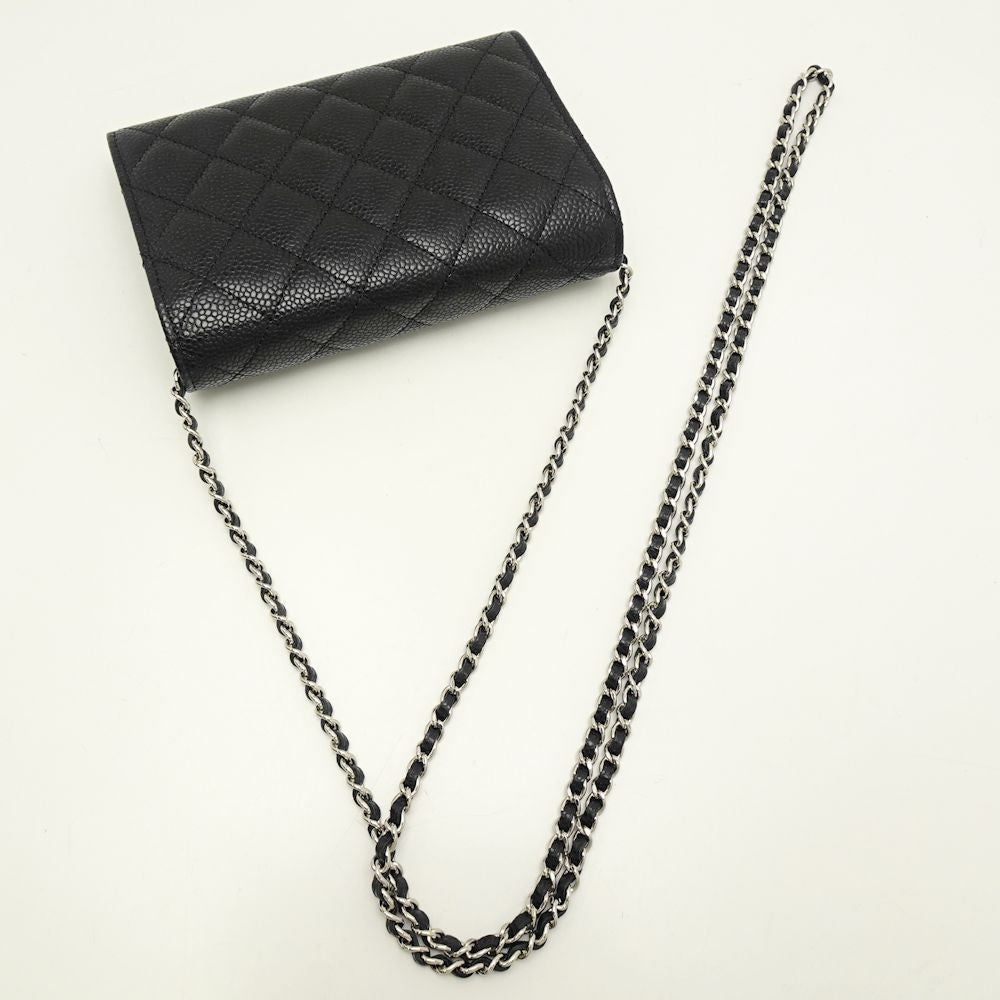 Chanel Mini Chain Wallet Matelasse Caviar Skin Black Wallet