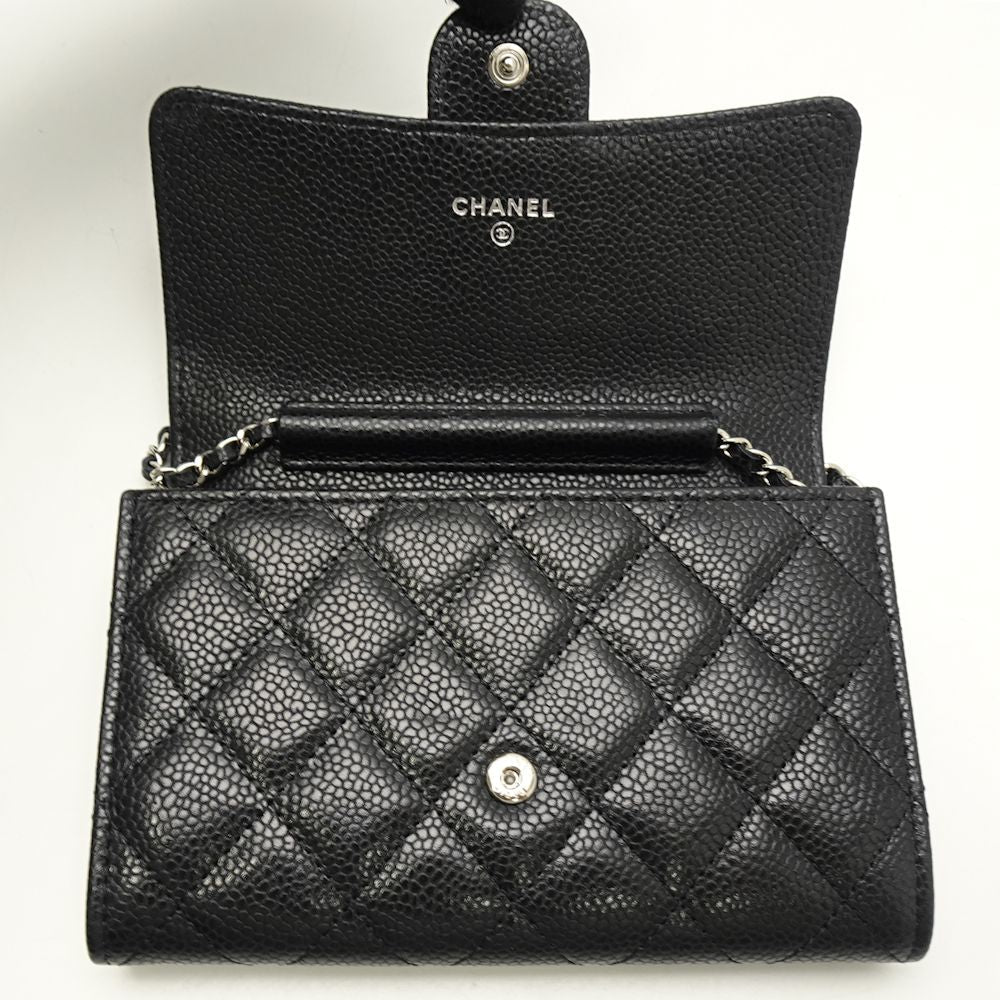 Chanel Mini Chain Wallet Matelasse Caviar Skin Black Wallet