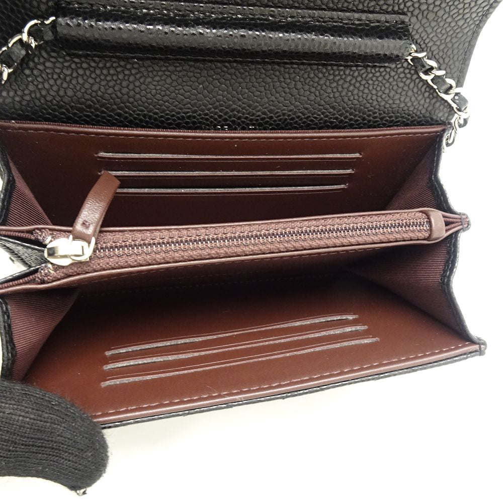Chanel Mini Chain Wallet Matelasse Caviar Skin Black Wallet