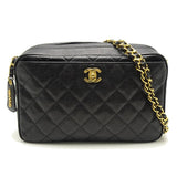 Chanel Matelasse Chain Shoulder Bag Diagonal Caviar Skin Black