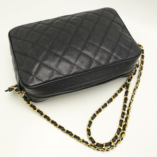 Chanel Matelasse Chain Shoulder Bag Diagonal Caviar Skin Black