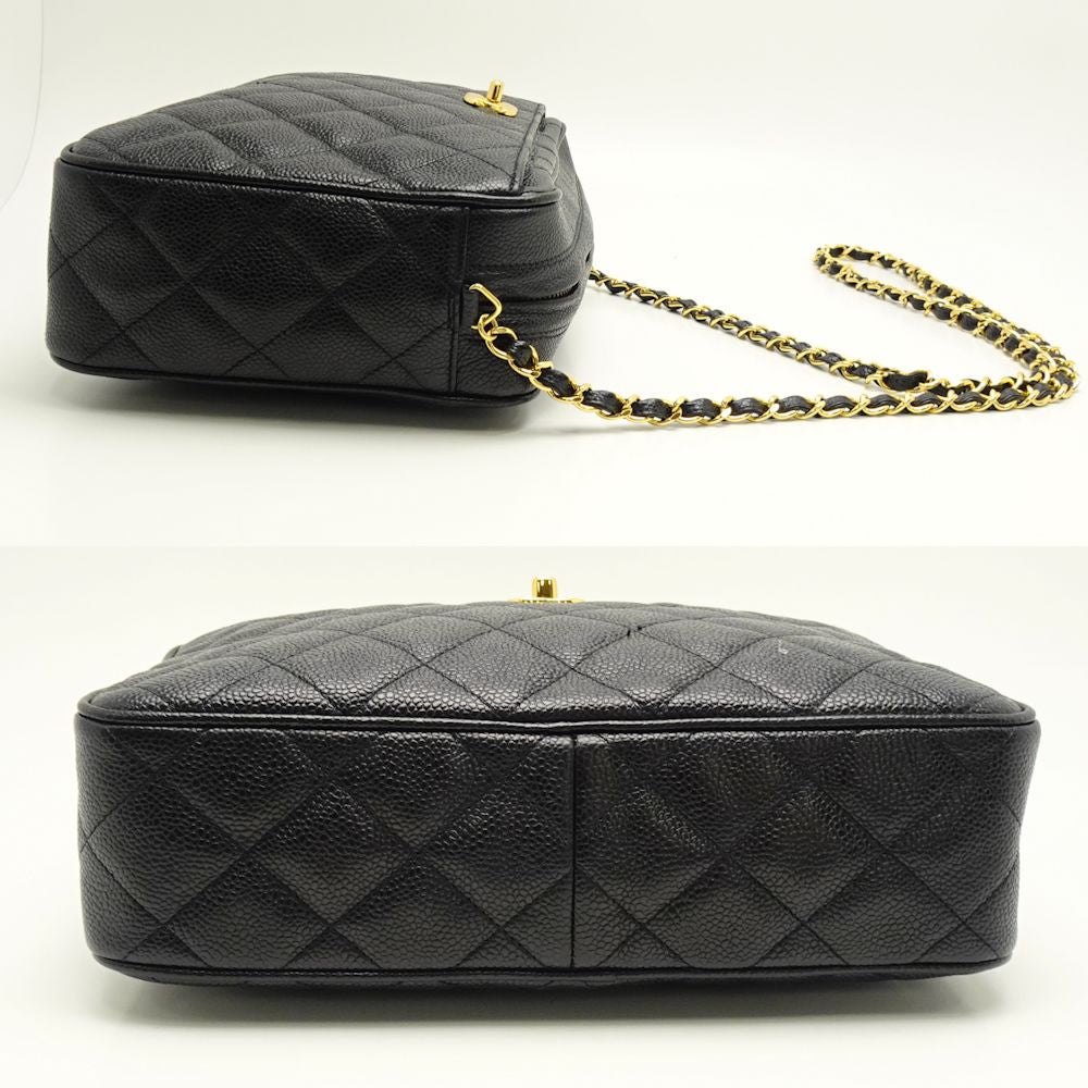 Chanel Matelasse Chain Shoulder Bag Diagonal Caviar Skin Black