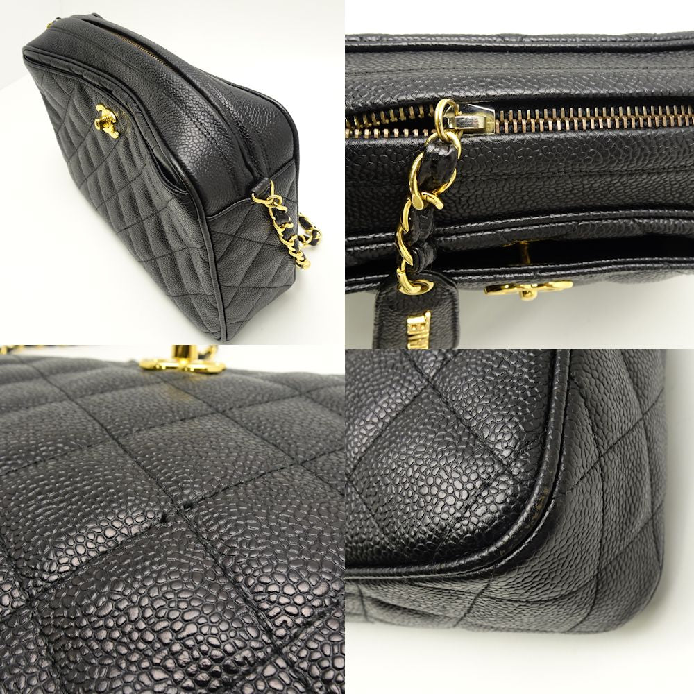 Chanel Matelasse Chain Shoulder Bag Diagonal Caviar Skin Black