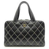 Chanel Mini Boston Bag Handbag Wild Stitch Lambskin Black