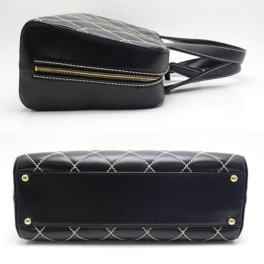 Chanel Mini Boston Bag Handbag Wild Stitch Lambskin Black