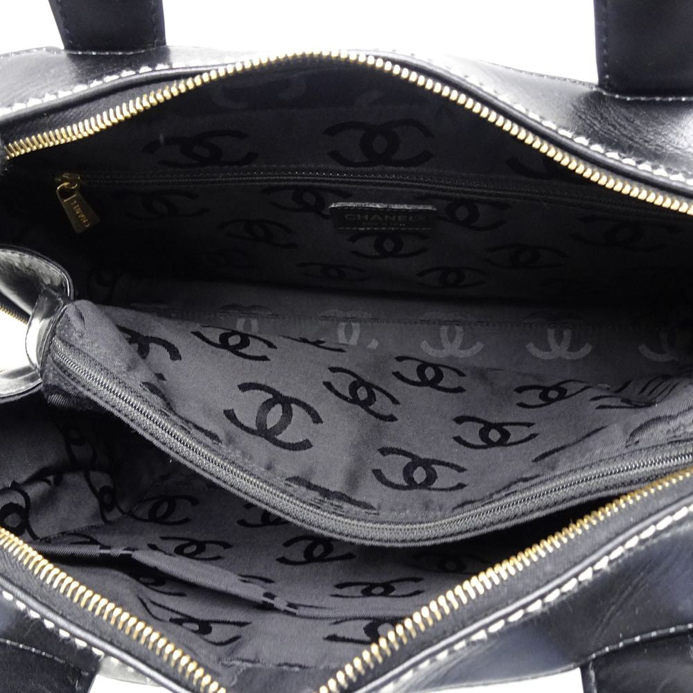 Chanel Mini Boston Bag Handbag Wild Stitch Lambskin Black